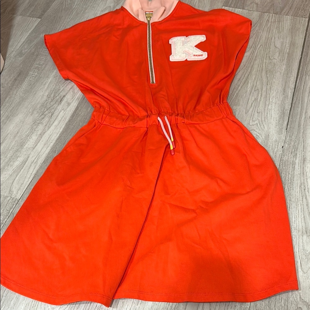 Kenzo Bright Red Girls' Casual Drawstring Dress with Appliqué K